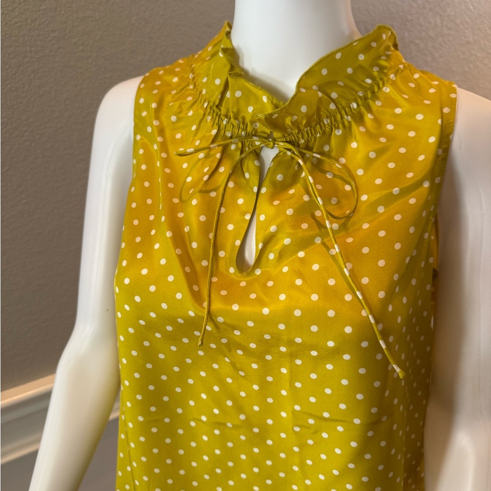 J. Crew Yellow Polka Dot Tie-Neck Sleeveless Top - Picture 3 of 4